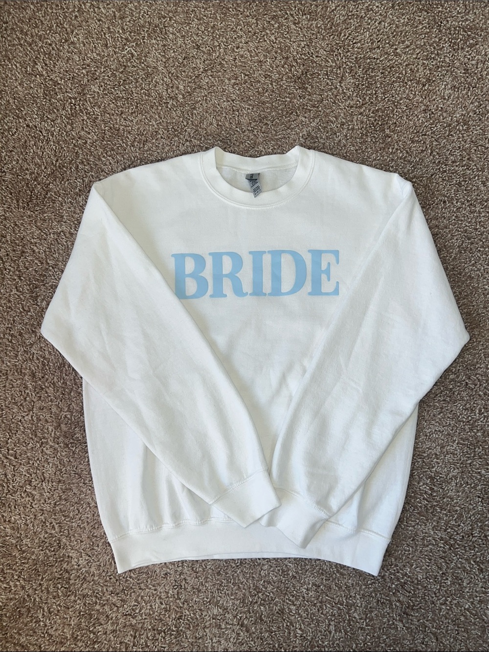BRIDE White Crewneck Sweatshirt with Light Blue Graphic